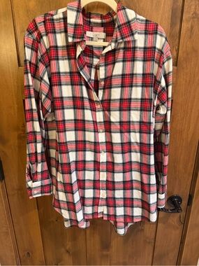 LOFT Red, Black & Cream Plaid Button-Down Shirt